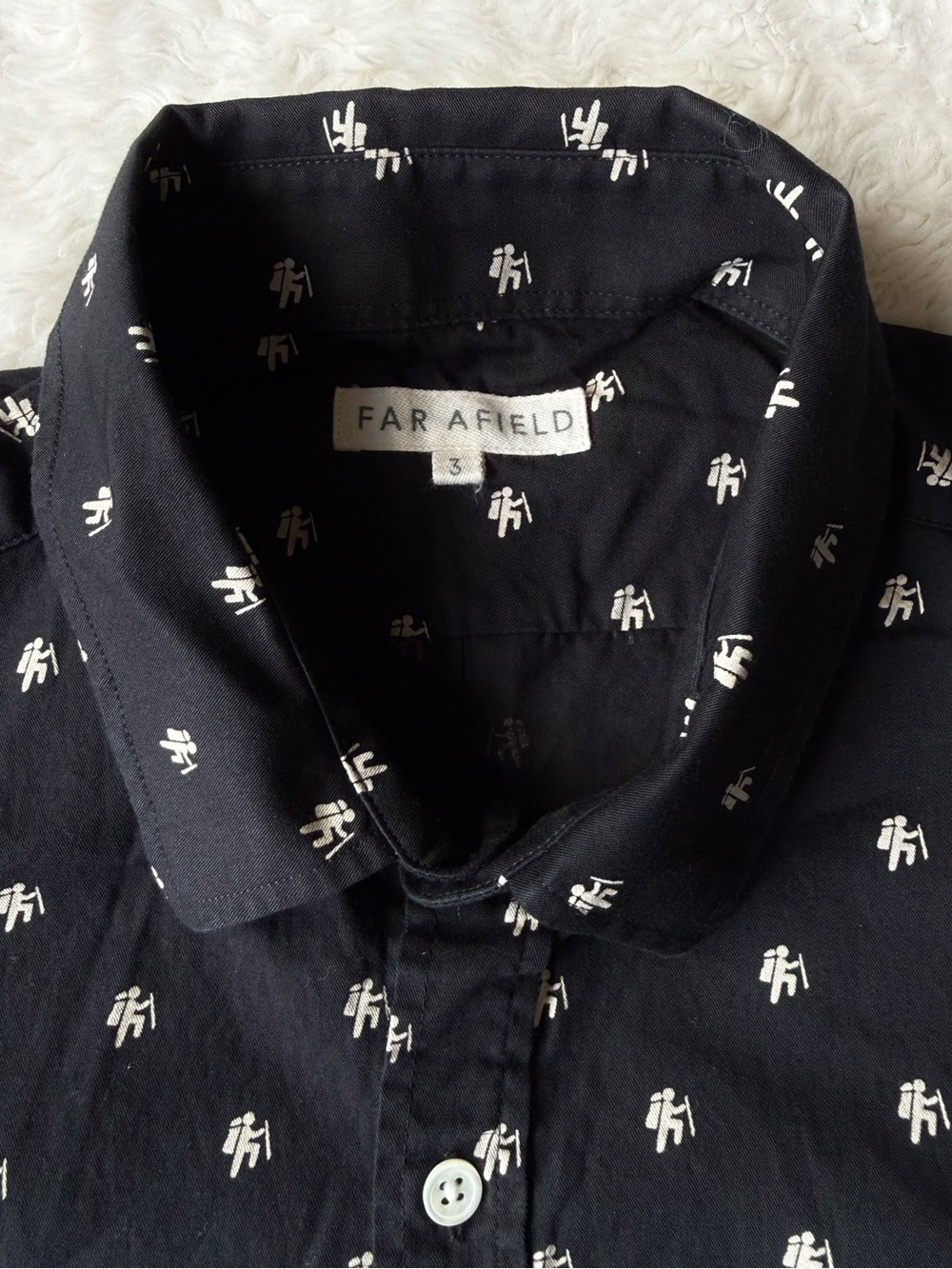 Far AField Men Black Hiking Print Button Down Long Sleeve LARGE Classic Indie